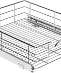 Heavy Duty Pull Out Cabinet Organizer Slide Out Pantry Shelf chrome wire basket for kitchen storage solution.