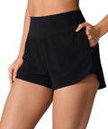Athletic Running Shorts With Two Point Five Inch Lined Boxer Brief Inseam High Waisted Stay Put Fit Double Layered Waistband Two Side Zip Pockets