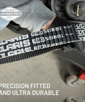 Upgrade Your Ridin Game With This Polaris Pro Series Snow Drive Belt Built Tough For RMK 9R And Boost Models To Handle Extreme Stress And Maximize Horsepower Transfer Effortlessly. black CVT drive belt installed on Polaris snowmobile