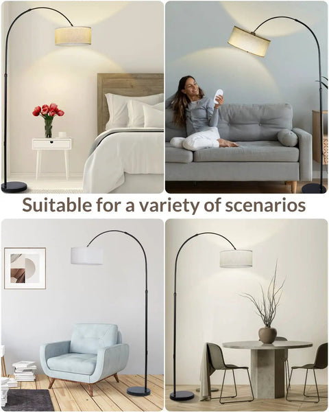 Arc Floor Lamp With Remote Control For Living Room And Bedroom, Stepless Dimmable 9W LED Bulb Included, Adjustable Gooseneck