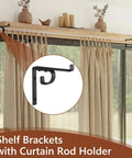 Two Pack Heavy Duty Shelf Brackets With Curtain Rod Holder 6 x 6 Inch Black Iron Wall Mount Supports for curtains and shelves