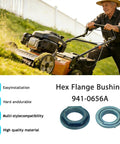 3 Pack Five Eighth Inch Hex Flange Bushing Replacement Set For 741-0656, 741-0656A, 941-0656, 941-0656A With ID Five Eighth Inch, OD Seven Eighths Inch, Quarter Inch Thick, Compatible With Oregon And MTD. Hex flange bushing set shown with lawn mower use