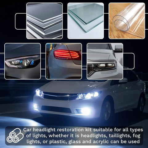 Car headlights and materials for All In One Car Headlight Restoration Kit For Any Vehicle Includes 38 Piece Polishing And Cleaning Set With 3 Inch Discs Sanding Pads Scouring Pads And Drill Compatible Universal Headlight Renewal For Clear Bright Night Driving.