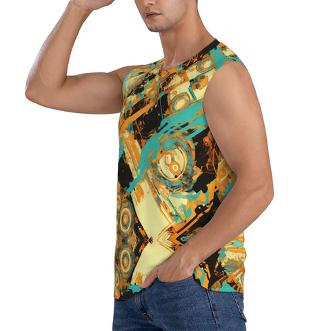 Men Breathable Mesh Sleeveless Tank Top Featuring Raw Cut Edges And Dropped Shoulders Quick Dry Gym Vest in colorful design