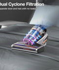 Beast Mode Graphene Heated Mattress Vacuum With Ultra Violet Light And Dust Sensor For Beds And Couches 550W Corded Handheld Bed Cleaner in use on bed linens.