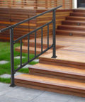 Kickass Four Step Stair Railing With Metal Fence For Indoor And Outdoor Steps Heavy Duty Steel Handrail on wooden steps.