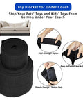 Adjustable Under Couch Blocker With Hella Secure Elastic Strap Blocks Toys And Small Items From Sliding Under Furniture shown in detail with high strength nylon material.
