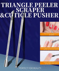 Triangle peeler and cuticle pusher tools from Nail Soaking Bowl Kit for At Home Manicure with Acetone Proof Hand Bowl Gel Polish and Dip Powder Remover Includes Cuticle Oil Pusher Peeler Cuticle Tools Nail Files Buffers and Brush.