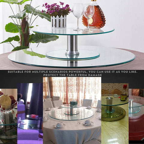 80 Centimeter Double Layer Tempered Glass Lazy Susan Turntable 360 Degree Round Transparent Rotating Tray For Dining Table Anti Collision Edge Dope Serving Organizer