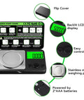 Ultra Precision Mini Pocket Scale 50G X 0.001G With Tare Function Backlit LCD Calibration Weight Included Seven Weight Units; detailed view with flip cover, backlit LCD, and stainless steel weighing pan.