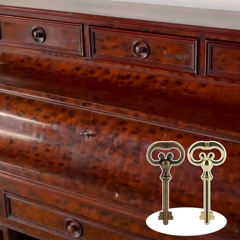 Top Shelf Roll Top Desk Lock Key Pair Hella Sturdy Brass Plated Antique Skeleton Master Key Zinc Alloy Build on vintage desk.