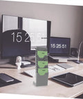 3 Piece Heavy Duty Info Card Storage Rack Doubles As Clock Card Organizer And Time Sheet Holder on a desk with time cards.