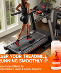 Silicone Treadmill Belt Lubricant 8 Oz Total With 2 Long Nozzle Tubes, Reduces Noise And Friction next to treadmill and user
