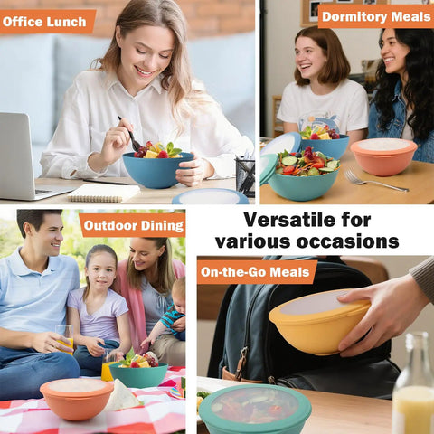 Wheat Straw Bowls Set With Lids, 40 Oz Unbreakable Cereal Bowls, 4 Piece Lunch Containers used in diverse meal settings