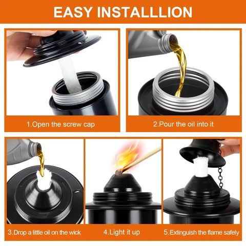 Instructions for using Torch Replacement Canisters For Bamboo Lanterns, Refillable Outdoor Torches, 16oz 6 Pack