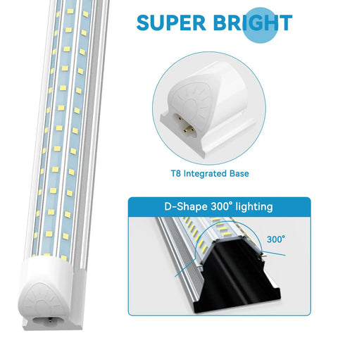 Close-up of 4 Foot LED Shop Light Triple Row 288 LEDs D Shape 6000K Cool White 5850 Lumens Super Bright Linkable T8 Tube design details