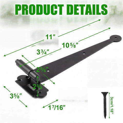 8 Pack 12 Inch Beefy Heavy Duty Wrought Iron Blind Shutter Hinges Kit with dimensions and mounting screw