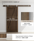 Stainless Steel Sliding Door Hardware Kit 5 Ft Top Mount for Wooden Single Door with T Style Rails and Rollers visible in room
