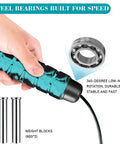 Close-up of a hand holding weighted cordless jump rope for fitness, no tangle ropeless rope with steel bearings and weight blocks.