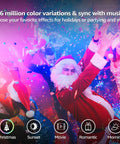 Santa Claus dancing with people in colorful lights, showcasing Smart 6-Inch Recessed Lighting Kit With J-Box 4 Pack Voice Control RGB Color Dimmable Ceiling Downlights For Modern Homes And Basements Easy Install Energy Efficient Retrofit Across Rooms effects.