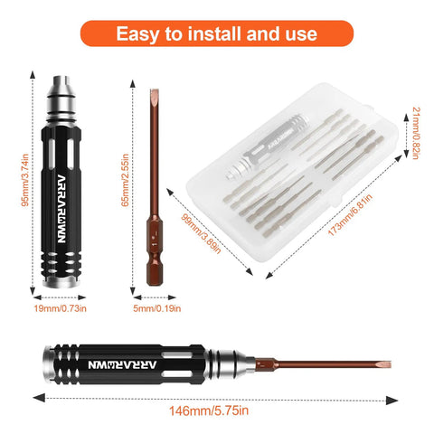 12-In-1 RC Screwdriver Set Dope Tool Kit With S2 Steel Bits For RC Cars Drones Planes Helicopters Quadcopters Boats FPV