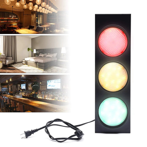 Vintage Style Traffic Light LED Wall Sconce With Remote Control featuring red, yellow, green lights and plug, for club decor.