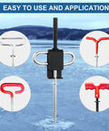 Ice Anchor Drill Adapter Kit With Storage Bag Four Ice Anchor Tools for quick ice fishing shelter setup shown against icy background