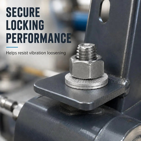 Double Layer Self Locking Washers That Keep Bolts Tight Under Vibration Belleville Style Locking Fasteners For Automotive Industrial Machinery Construction Equipment And Maintenance 1 Inch Stainless Steel Or Dacromet Coated on bolt