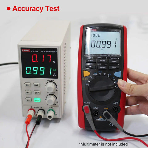 Variable DC Power Supply For Bench Use With 32V 6A Output OVP OCP OTP Protection 4 Digit LED Display in accuracy test setup