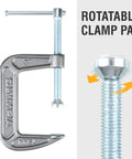 Heavy Duty Cast Iron C Clamps Set For Woodworking And Metalworking, 3 Inch Jaw Opening with rotatable clamp pad, steel construction.
