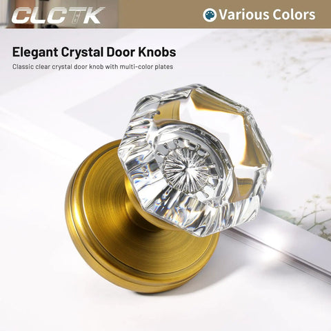 Antique Brass Glass Door Knobs With Privacy Lock, Vintage Crystal Octagon Door Knobs For Bedroom And Bathroom