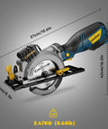 Beast Mini Circular Saw With 5.8 Amp Motor, 4-1/2 Inch Blade Kit shown with dimensions and laser guide