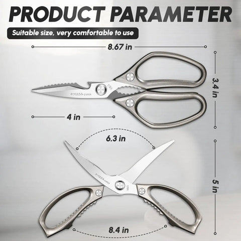 Heavy Duty Kitchen Shears Set For All Purpose Cutting And Food Prep Ultra Sharp Meat Scissors For Poultry Herbs And More Game Changer For Spatchcocking A Turkey And Holiday Cooking Durable Kitchen Tool Gift Ready, 2 stainless steel shears, 8.67 in