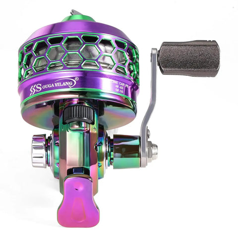 Spincast Fishing Reel With High Speed Three Point Nine To One Gear Ratio Push Button Bait Cast Design Reversible Handle