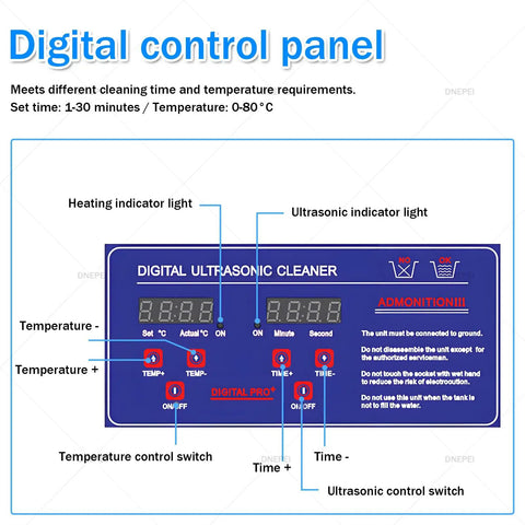 Digital control panel of Top Shelf 10L Ultrasonic Cleaner With Built In Heater And Digital Timer for precise settings.