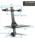Electric Dual Monitor Sit Stand Desk Converter With 28 Inch Base Height Adjustable Desktop Riser And Two Monitor Mounts