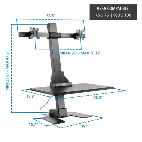 Electric Dual Monitor Sit Stand Desk Converter With 28 Inch Base Height Adjustable Desktop Riser And Two Monitor Mounts