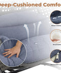 Close-up of All Weather Two Person Egg Chair With Stand Cozy Oversized Wicker Hanging Loveseat cushion showing water-resistance and breathability.