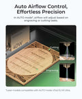 xTool Air-Compress Assist for laser cutter; 40W laser module shown engraving wood.