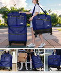 Two 36 Inch Rolling Duffel Bags with Wheels, Expandable Three Layer Design, Hardshell Base, Water Resistant Oxford Cloth, Navy