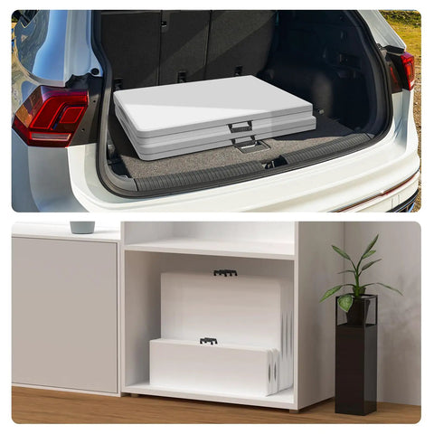Six Foot Folding Table With Two Benches, Portable Indoor Outdoor Party Table Set for Picnics, Weddings, stored in car trunk
