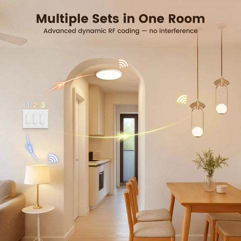 Three Way Wireless Light Switch and Receiver Kit Upgrade Works With Your Existing Switch No Neutral Wire Needed Decora Compatible Interference Free Remote Control Ideal For Old Homes Lighting controlling modern room lighting