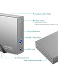 Beefy Aluminum 3.5 Inch Hard Drive Enclosure With Hassle Free USB 3.0 To Sata Docking, showing power button and USB port.