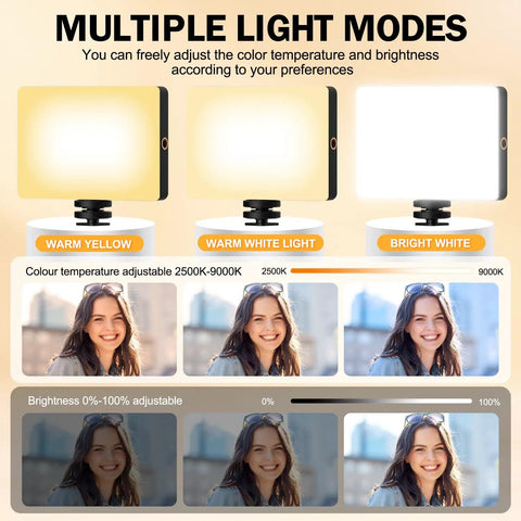 120 LED Selfie Light for iPhone Clip and Tripod Adapter, Rechargeable 5000mAh Battery, 3 lighting modes demo image