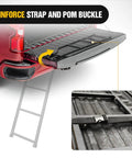 Foldable Truck Tailgate Ladder With Step Grip Plates For Pickup Trucks, Extendable Up To 42 Inches, shown mounted on tailgate