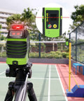 Self Leveling Laser Level With 360 Degree Horizontal Cross Line And Two Plumb Dots in outdoor setup on tripod