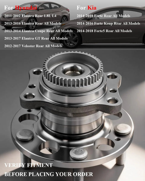 2 Pcs Rear Wheel Bearing And Hub Assembly Replacement For 2011 2016 Elantra 2013 2014 Elantra Coupe 2013 2017 Elantra GT 2012 2017 Veloster 2014 2018 Forte And Forte5 Fits Multiple Models For A Smooth Quiet Ride close-up view