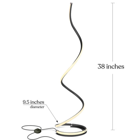 Dope 37 Inch LED Spiral Floor Lamp With Curved Modern Design For Office And Living Room Dimmable Built In Dimmer in Jet Black