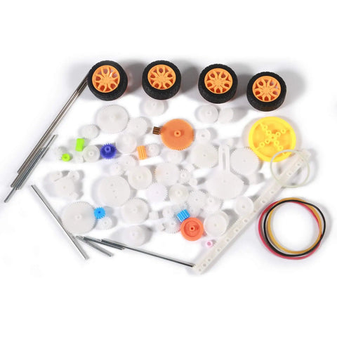 78 Piece Plastic Gear Kit For Motors And Robots with axles, gears, wheels, and bushings for DIY projects