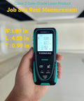 Dead On Accurate Six In One Laser Distance Meter Sixty Foot Range in hand showing measurement display and buttons.